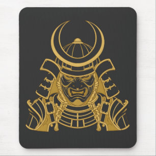 Gouden Japanse Samurai Kabuto Helm en Mempo Masker Muismat