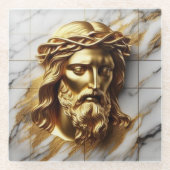 Gouden Jezus Een Goddelijke Aanwezigheid in Marmer Glazen Onderzetter (Voorkant)