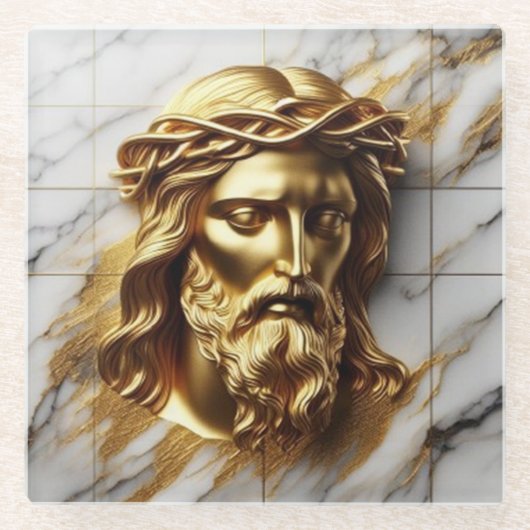Gouden Jezus Een Goddelijke Aanwezigheid in Marmer Glazen Onderzetter (Voorkant)