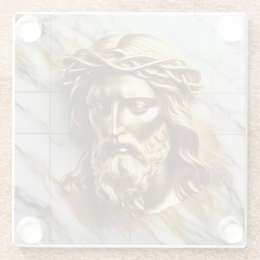 Gouden Jezus Een Goddelijke Aanwezigheid in Marmer Glazen Onderzetter (Achterkant)