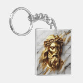 Gouden Jezus Een Goddelijke Aanwezigheid in Marmer Sleutelhanger (Voorkant Links)