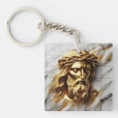 Gouden Jezus Een Goddelijke Aanwezigheid in Marmer Sleutelhanger (Voorkant)