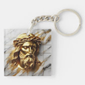 Gouden Jezus Een Goddelijke Aanwezigheid in Marmer Sleutelhanger (Achterkant)