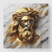 Gouden Jezus Een Goddelijke Aanwezigheid in Marmer Vierkante Klok (Voorkant)