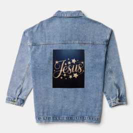 Gouden Jezus Schrift Blauw Denim Jacket