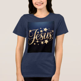 Gouden Jezus Schrift Blauw  Tri-Blend Shirt