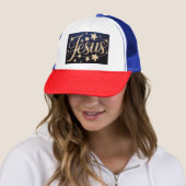 Gouden Jezus Schrift Blauw Trucker Pet (In situ)