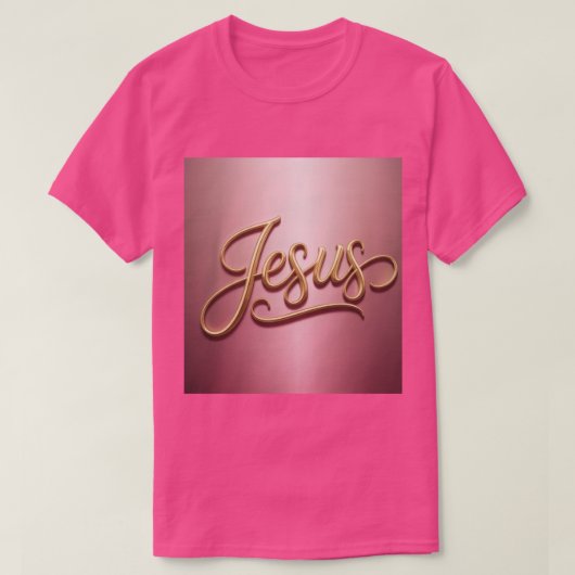 Gouden Jezus Schrift Roze Basic Heren T-Shirt (Design voorkant)