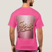 Gouden Jezus Schrift Roze Basic Heren T-Shirt (Achterkant)