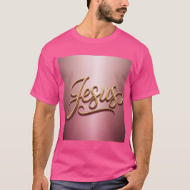 Gouden Jezus Schrift Roze Basic Heren T-Shirt