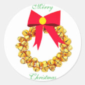 Gouden Jingle Bells Krans Envelop Afdichtingen Ronde Sticker (Voorkant)
