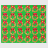 Gouden Jingle Bells Krans Green Wrapping Paper Cadeaupapier (Vlak)