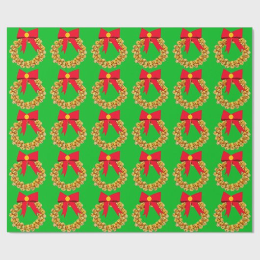 Gouden Jingle Bells Krans Green Wrapping Paper Cadeaupapier (Vlak)