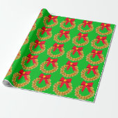 Gouden Jingle Bells Krans Green Wrapping Paper Cadeaupapier (Uitgerold)