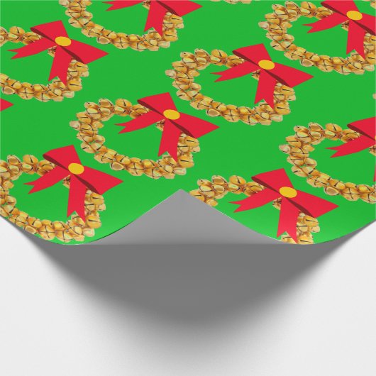Gouden Jingle Bells Krans Green Wrapping Paper Cadeaupapier (Hoek)