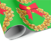 Gouden Jingle Bells Krans Green Wrapping Paper Cadeaupapier (Rol Hoek)