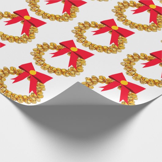 Gouden Jingle Bells Krans White Wrapping Paper Cadeaupapier (Hoek)