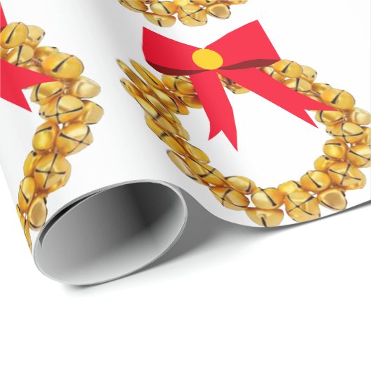 Gouden Jingle Bells Krans White Wrapping Paper Cadeaupapier (Rol Hoek)
