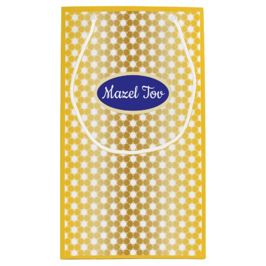 Gouden Joodse Ster "Mazel Tov" Kleine Geschenktas Klein Cadeauzakje (Achterkant)