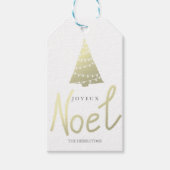 Gouden Joyeux Noel Modern Script Kerstboom Cadeaulabel (Voorkant)