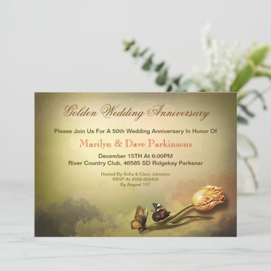gouden jubileum artistieke vintage uitnodigingen (Staand voorkant)