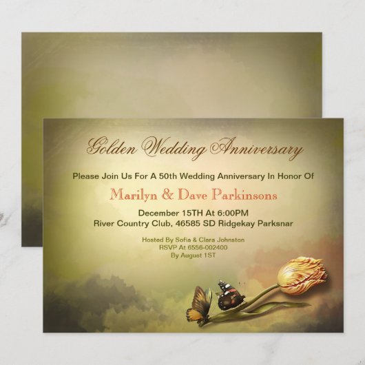 gouden jubileum artistieke vintage uitnodigingen (Voorkant / Achterkant)