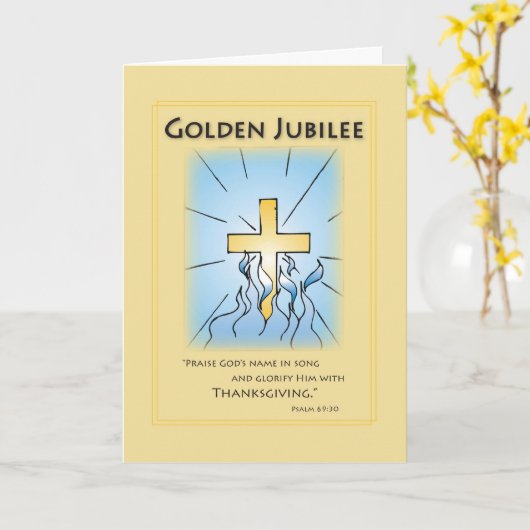 Gouden Jubileum Blauw met Kruis Kaart (Gele Bloem)