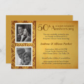 Gouden Jubileum Damast 2 Foto's Uitnodiging (Voorkant / Achterkant)