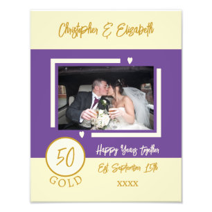 Gouden jubileum gepersonaliseerde namen paars foto afdruk