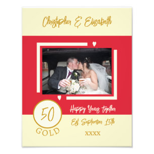 Gouden jubileum gepersonaliseerde namen rood foto afdruk