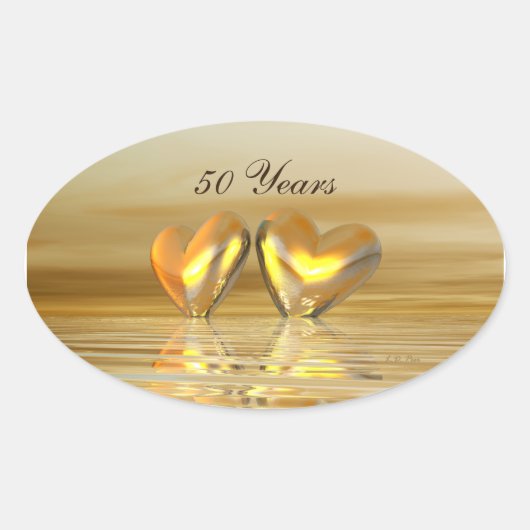 Gouden Jubileum Hartjes Ovale Sticker (Voorkant)
