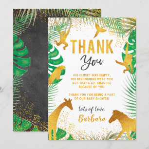 Gouden Jungle Dieren Baby Shower Bedankkaart