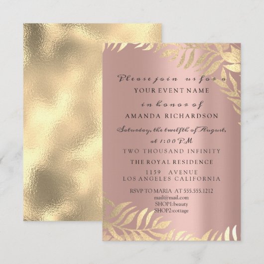 Gouden Jungle Roze Elegante Bruidsverjaardag Kaart (Voorkant / Achterkant)