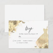 Gouden jurk & bloemen verjaardag bruids bruiloft RSVP kaartje (Voorkant / Achterkant)