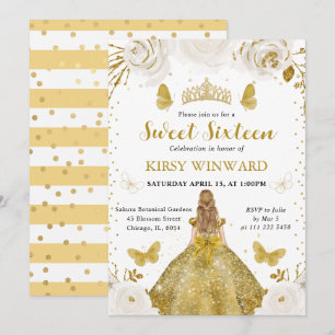 Gouden Jurk Blond Prinses Sweet 16 Kaart