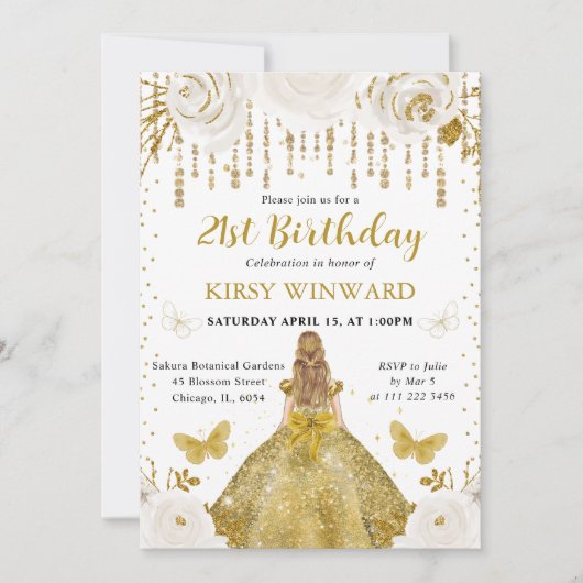 Gouden jurk Blonde Haired Princess Verjaardag Kaart (Voorkant)