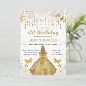 Gouden jurk Blonde Haired Princess Verjaardag Kaart (Staand voorkant)