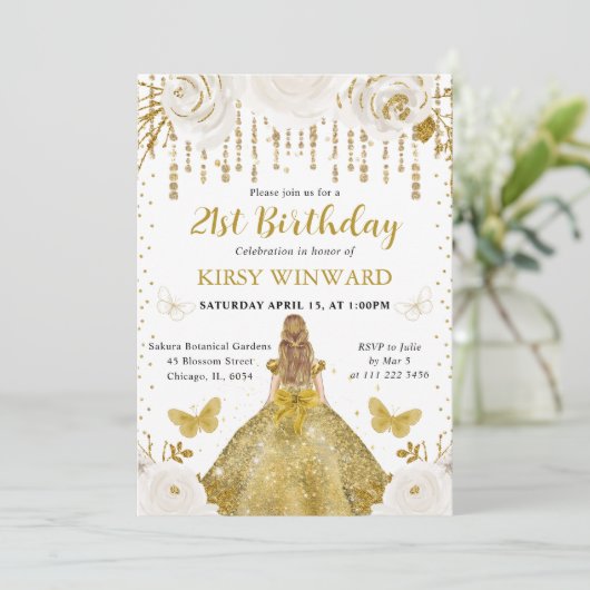 Gouden jurk Blonde Haired Princess Verjaardag Kaart (Staand voorkant)