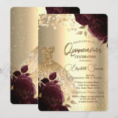 Gouden jurk bordeauxroze Quinceañera Kaart (Voorkant / Achterkant)