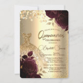 Gouden jurk bordeauxroze Quinceañera Kaart (Voorkant)