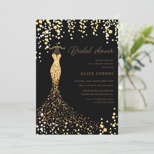 gouden jurk bruids douche uitnodiging (Staand voorkant)