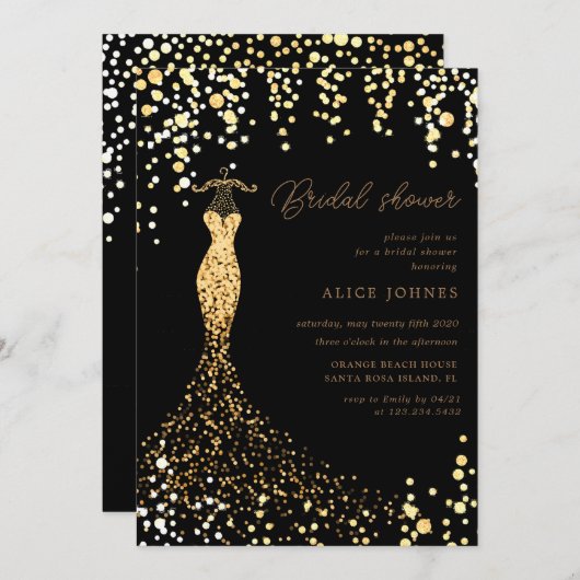 gouden jurk bruids douche uitnodiging (Voorkant / Achterkant)