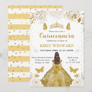 Gouden jurk Bruine prinses Quinceanera Kaart