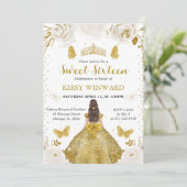 Gouden jurk Brunette Princess Sweet 16 Kaart (Staand voorkant)