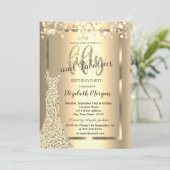 Gouden jurk,confetti ballonnen 50e verjaardagsfees kaart (Staand voorkant)