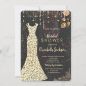 Gouden jurk, Confetti Dark Rozen Vrijgezellenfeest Kaart (Voorkant)