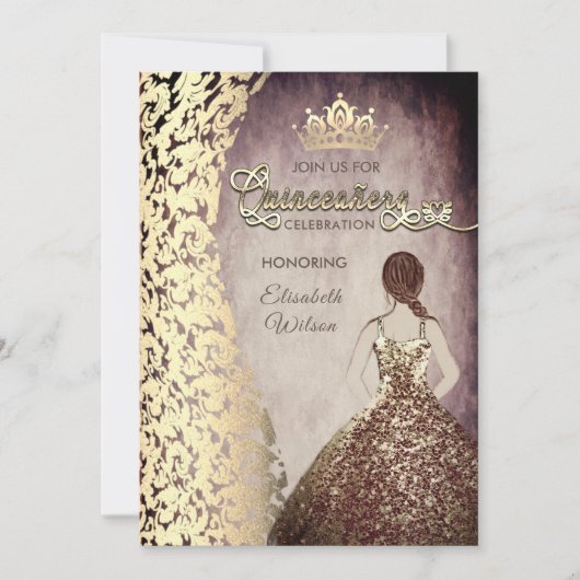  gouden jurk damask tiara Quinceañera Kaart (Voorkant)