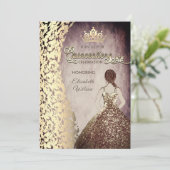  gouden jurk damask tiara Quinceañera Kaart (Staand voorkant)