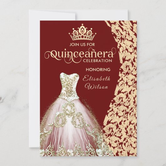  gouden jurk damask tiara Quinceañera Kaart (Voorkant)