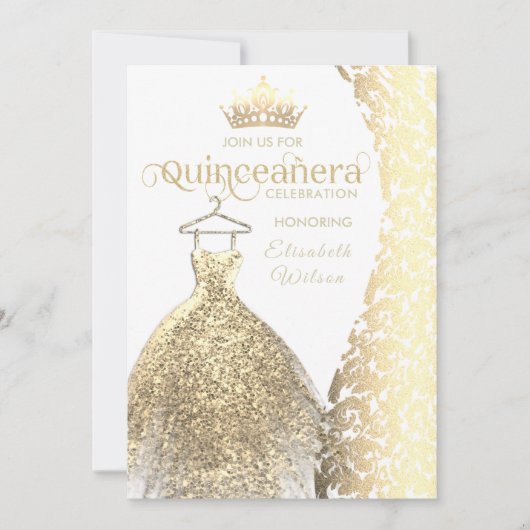 gouden jurk damask tiara Quinceañera Kaart (Voorkant)